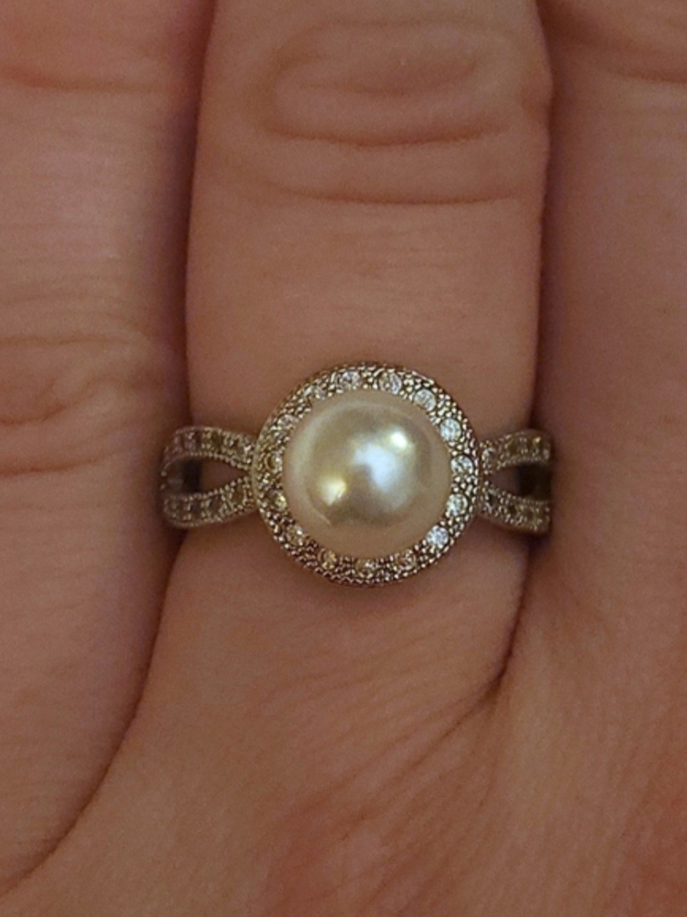 Sterling Silver And Pearl Halo Ring